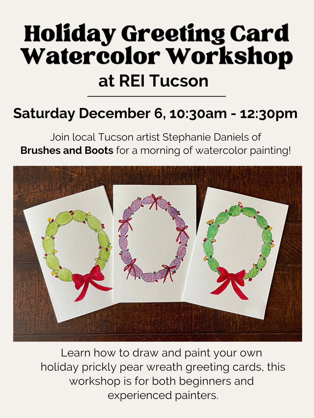 Watercolor Workshop: Holiday Greeting Cards at REI Tucson - Saturday December 6, 10:30am-12:30pm